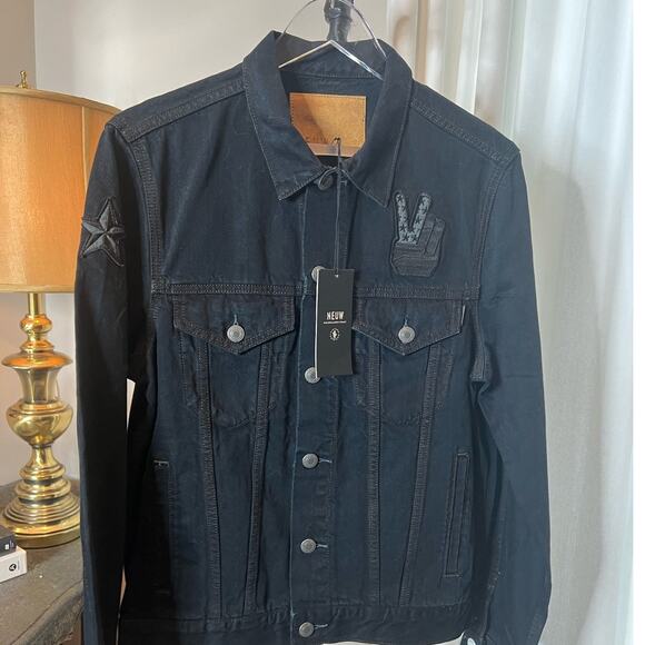 Neuw Denim Men's Rocket Jacket Patch Black Denim Size‎ Medium - Picture 1 of 6